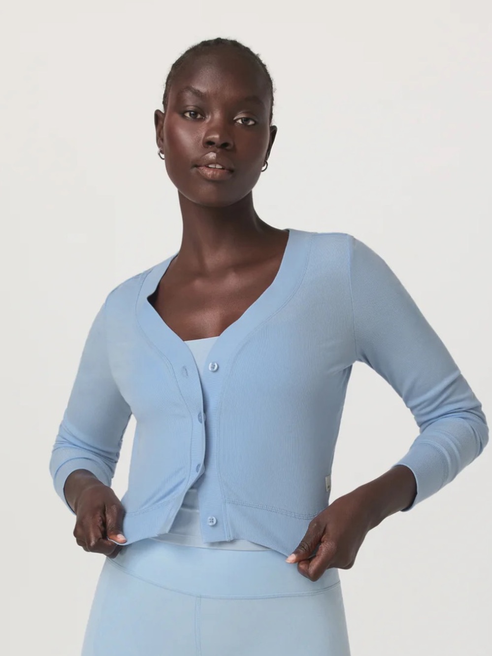 Vuori Long Sleeve Pose Mini Cropped Cardigan Light Blue